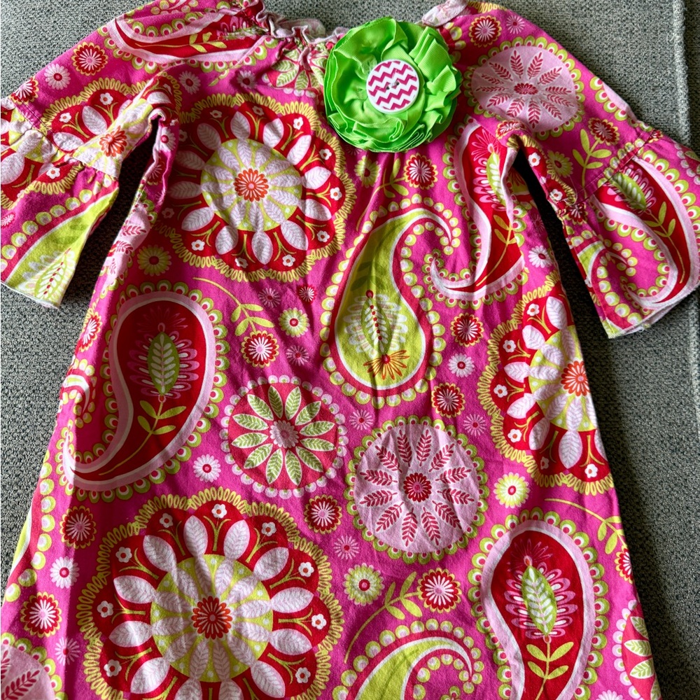 Lolly Wolly Doodle Colorful Paisley Dress with Green Accent
